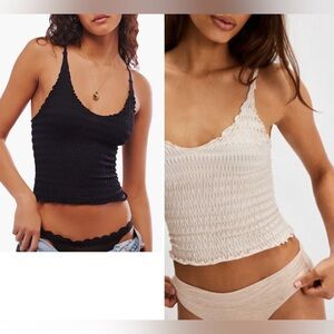 Free People Pucker Up Seamless Cami Set 2 Crystal Grey & Black Tank Tops XS/S